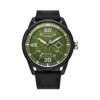 Citizen Eco-Drive Green Dial Black Leather Strap Mens Watch AW1735-03X